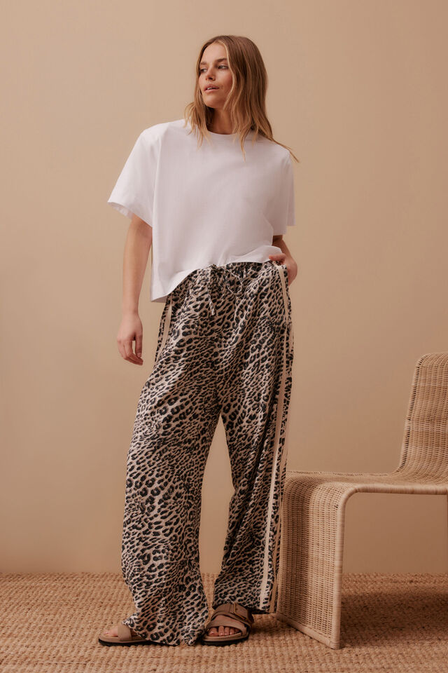 Relaxed Drawstring Pant, LEOPARD LINEN BLEND