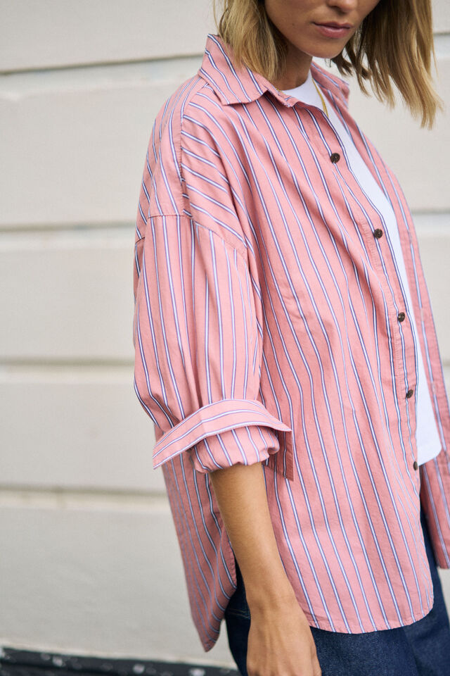 Peta Oversized Shirt, PINK CLAY STRIPE