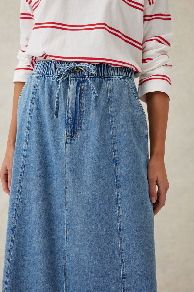 Panelled Maxi Skirt, WORN BLUE DENIM