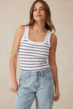 Zara Contour Rib Square Neck Tank, WHITE/NEW NAVY - alternate image 6