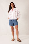Woven Collarless Top, WHITE RED EMBROIDERED - alternate image 6