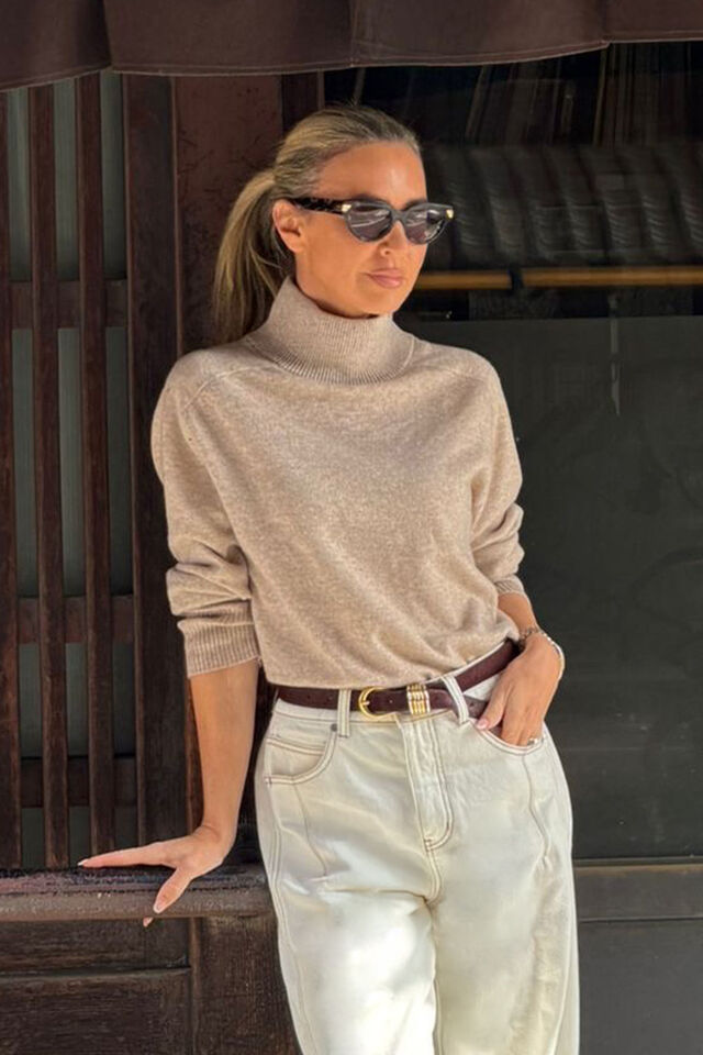 Alex Oversized Knit Funnel Neck Pullover, OAT MARLE