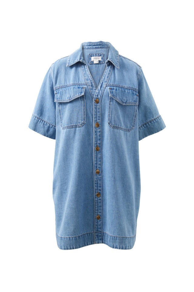 Sammy Relaxed Shirt Dress, MID VINTAGE BLUE