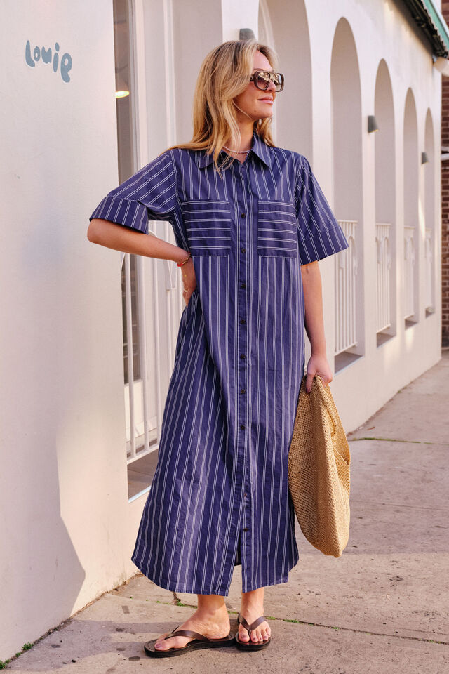 Samara Midi Shirt Dress, PRUSSIAN BLUE STRIPE