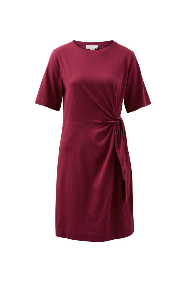 Agnes Tie Mini Tee Dress, POMEGRANATE