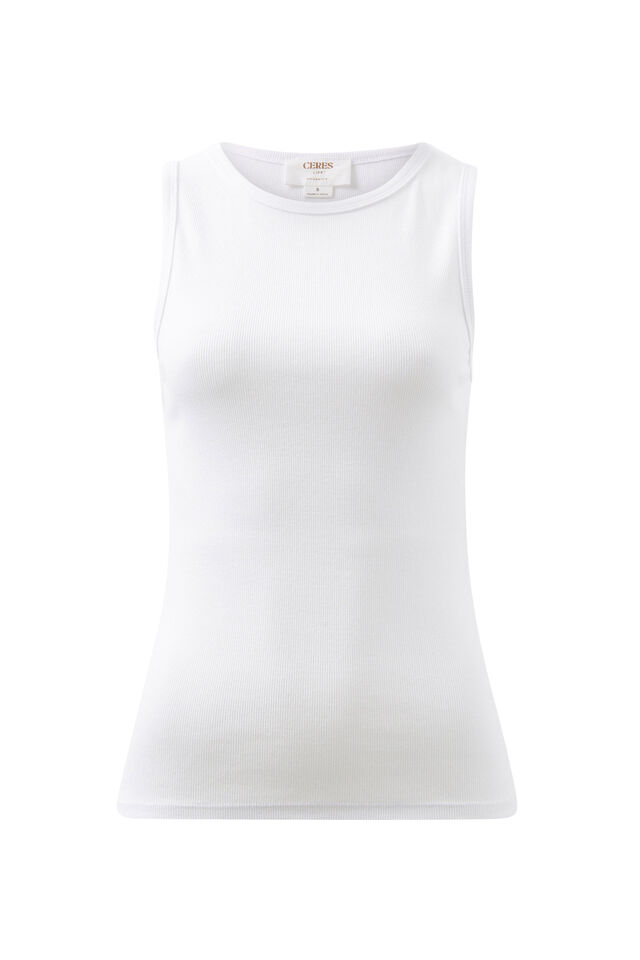 High Neck Rib Singlet, WHITE