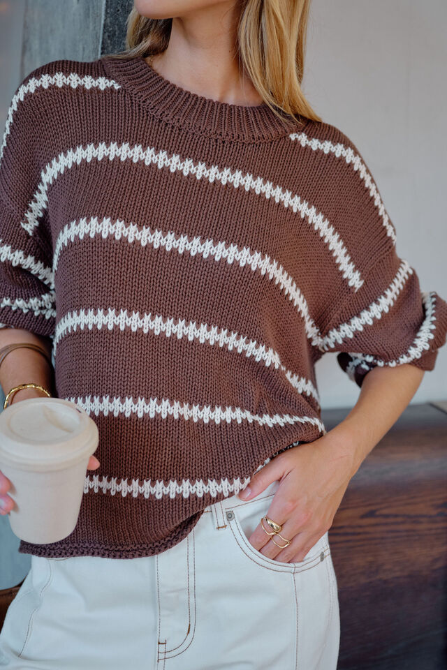 Lila Oversized Knit Crew, CHOCOLATE STRIPE