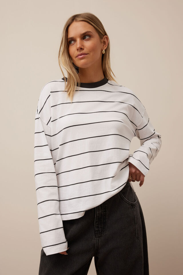 Scout Slouchy Long Sleeve  Tee, WHITE PHANTOM FINE STRIPE