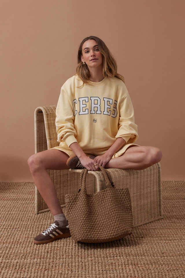Isla Oversized Slouchy Crew, SUNNY YELLOW HERITAGE LOGO