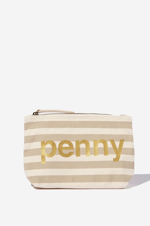 Monogram Pouch In Organic Cotton, CUBAN SAND/LOWERCASE 6