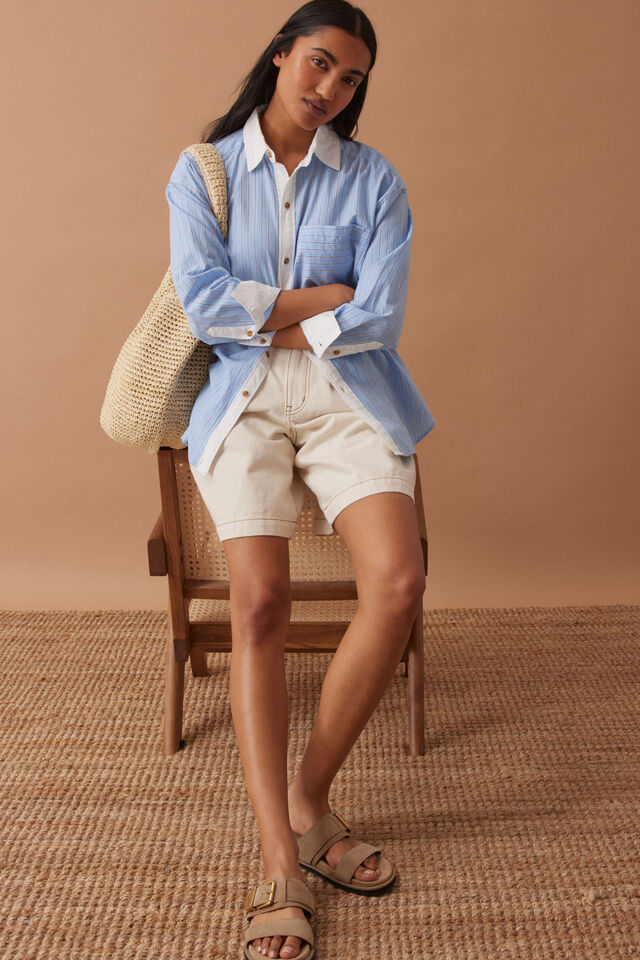 Peta Oversized Shirt, POWDER BLUE TRIPLE STRIPE