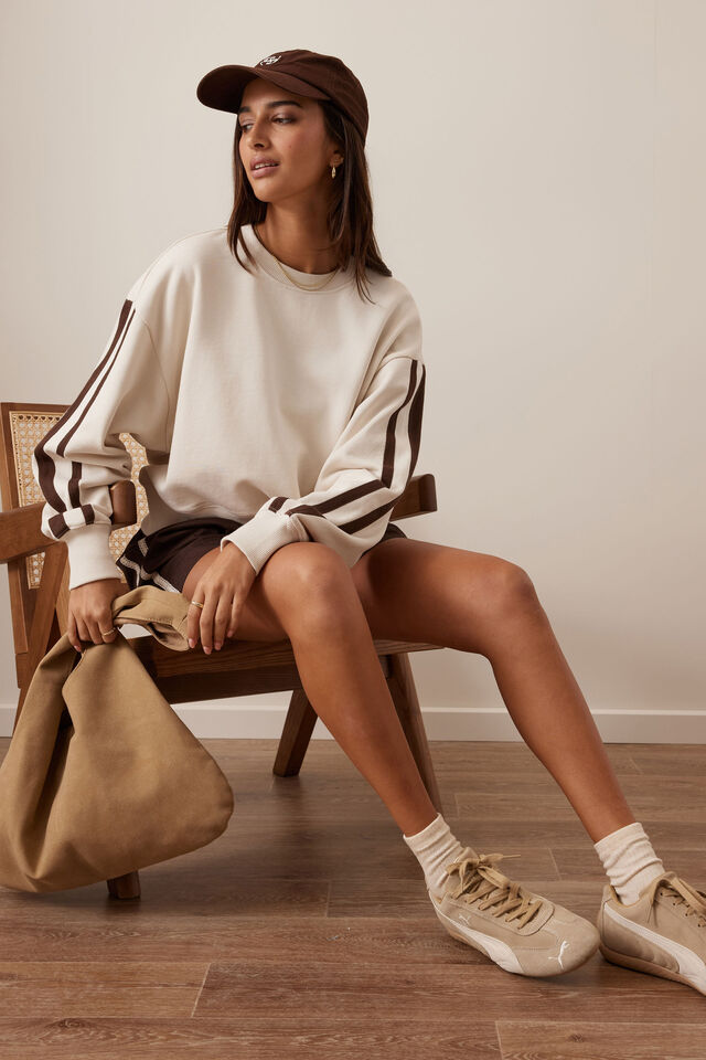 Sasha Sporty Slouchy Crew, BUFF CHOCOLATE SIDE STRIPE