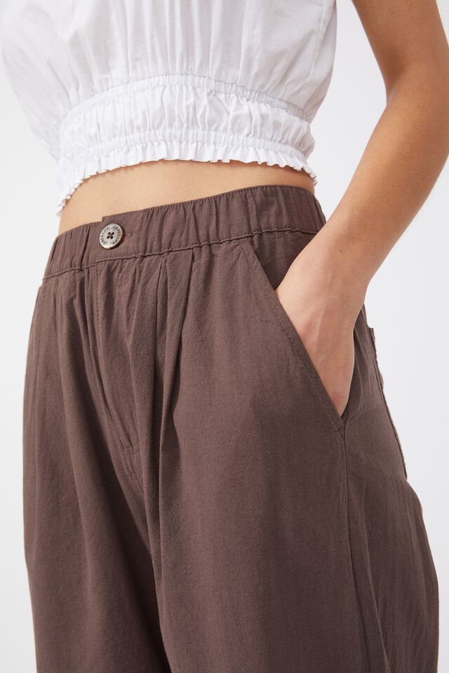 Wide Leg Pleat Front Pant In Cotton Linen Blend, BITTER CHOC
