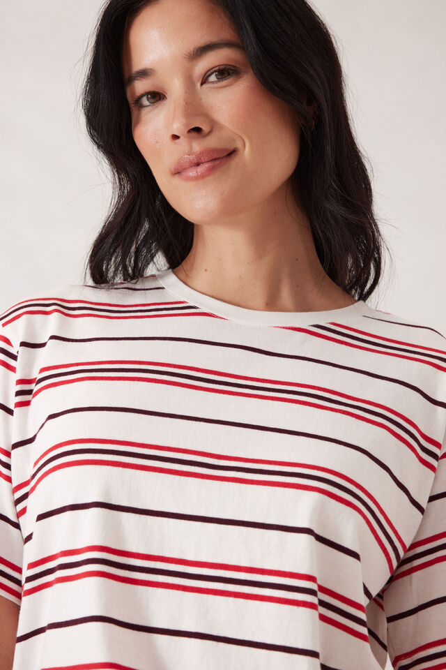 Stevie Slouchy Tee, BERRY RED STRIPE
