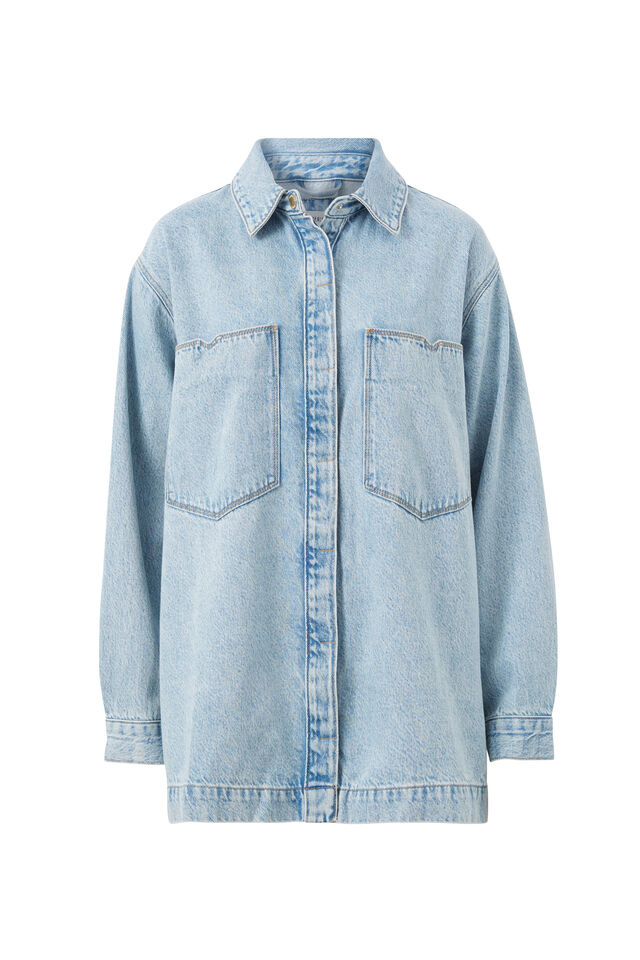 Goldie Longline Denim Shacket, VINTAGE BLUE