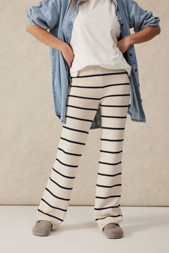 Bootleg Knit Pant, ECRU/NAVY STRIPE