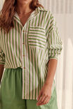 Oversized Poplin Shirt, SPLASH GREEN WHITE STRIPE ORGANIC COTTON - alternate image 3