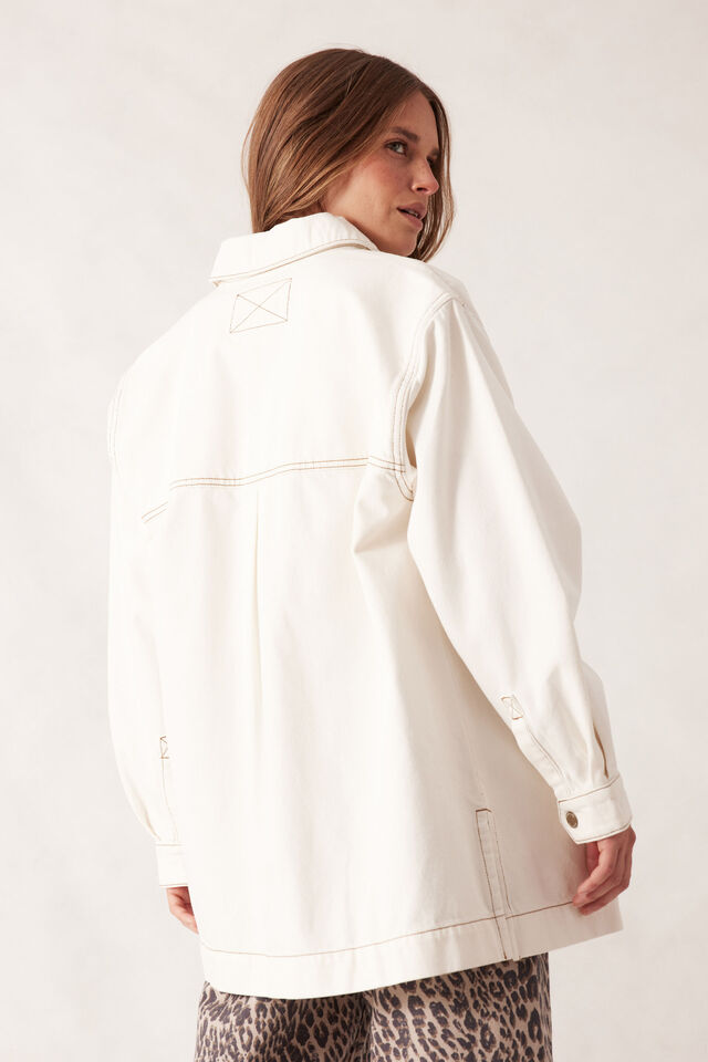 Goldie Longline Denim Shacket, FRESH ECRU