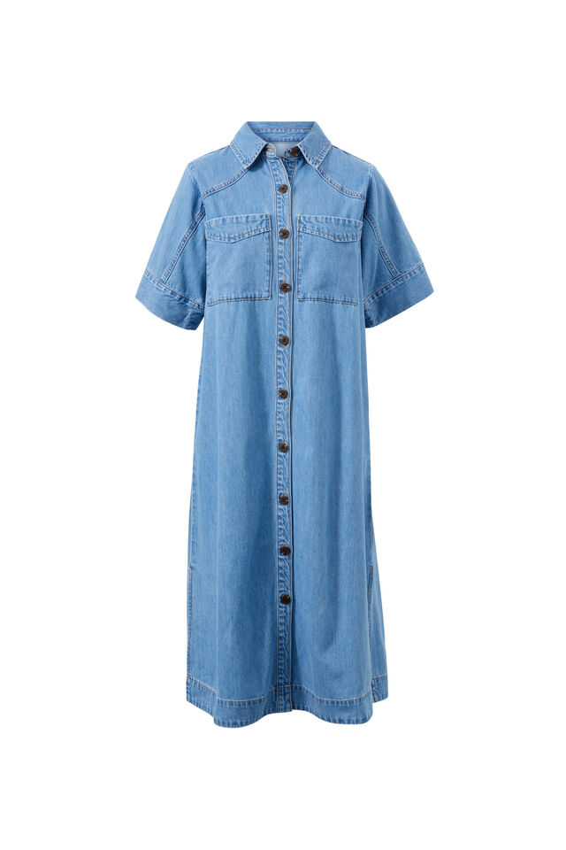 Ava Short Sleeve Midi Dress, VINTAGE BLUE