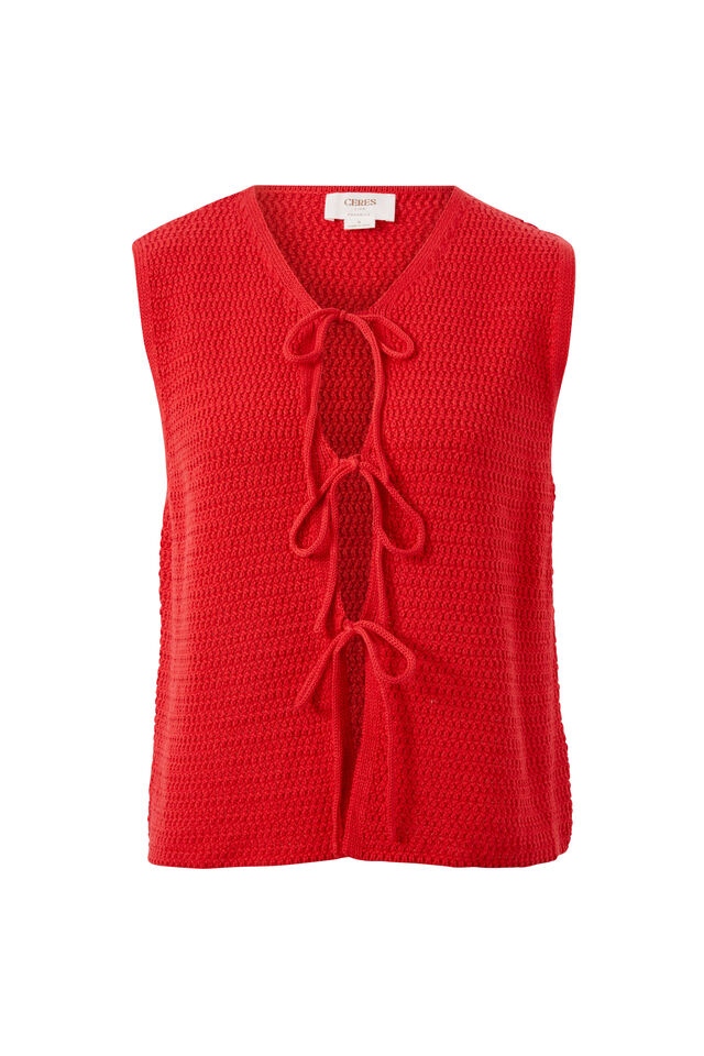 Mesh Knit Tie Tank, HERITAGE RED