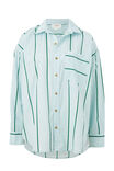 Oversized Poplin Shirt, GREEN WIDE STRIPE ORGANIC COTTON - alternate image 2