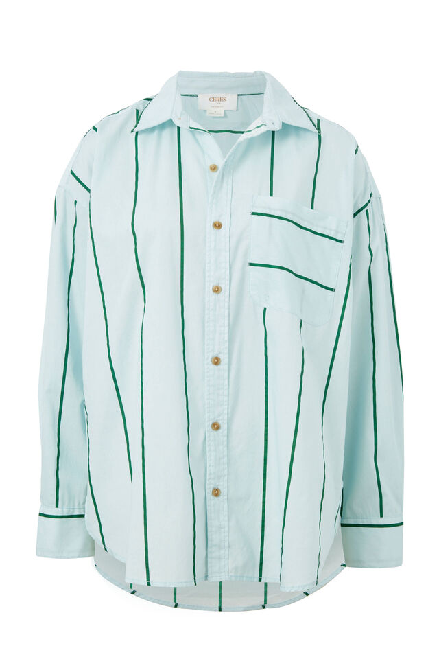 Oversized Poplin Shirt, GREEN WIDE STRIPE ORGANIC COTTON