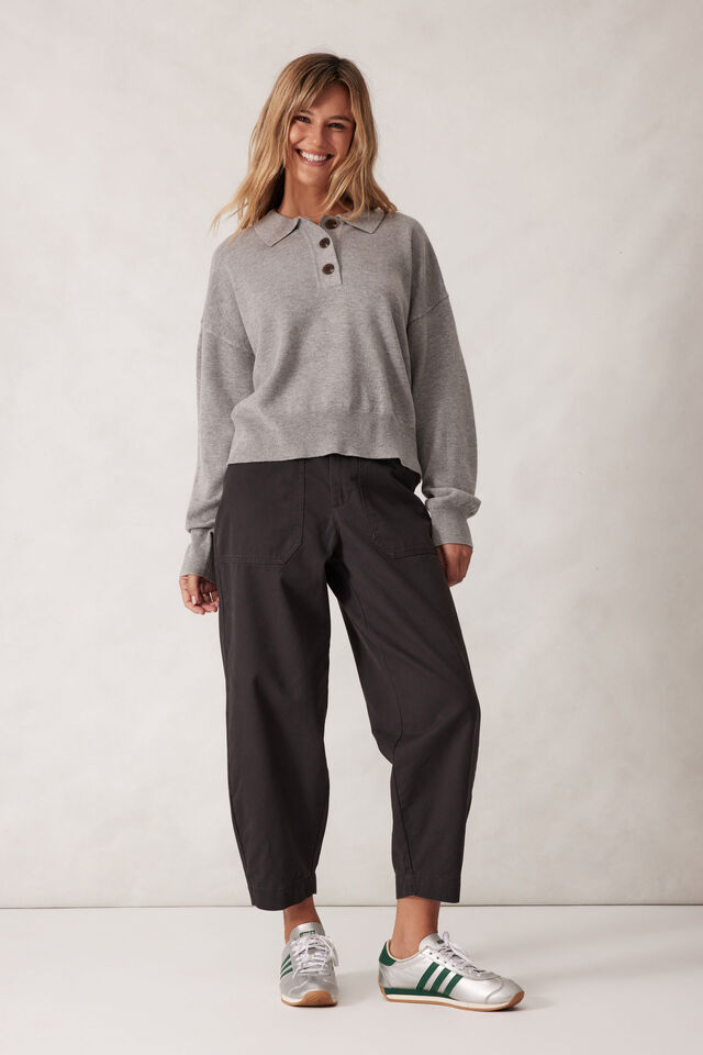 Long Sleeve Rugby Knit, GREY MARLE