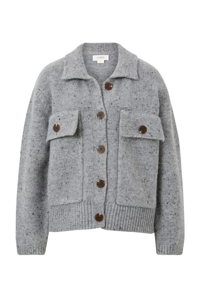 Knit Bomber Cardi, MID GREY NEP