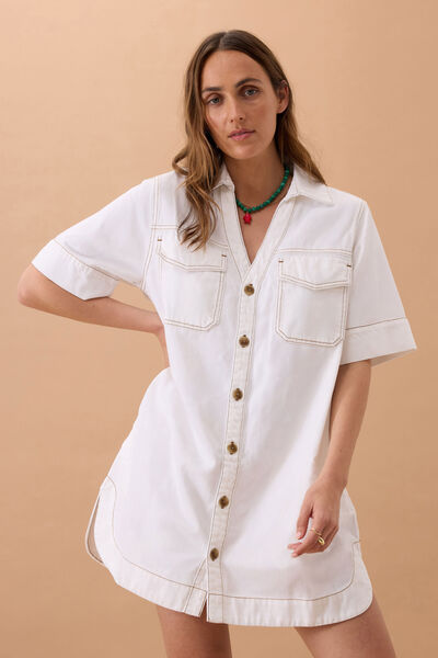 Sammy Relaxed Shirt Dress, FRESH ECRU