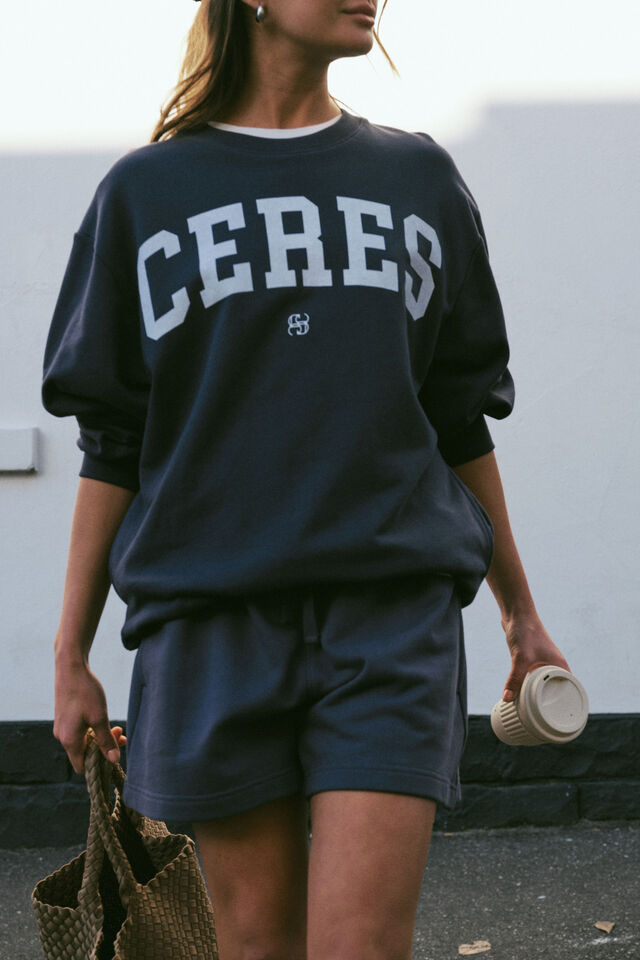 Isla Oversized Slouchy Crew, SMOKE BLUE HERITAGE LOGO