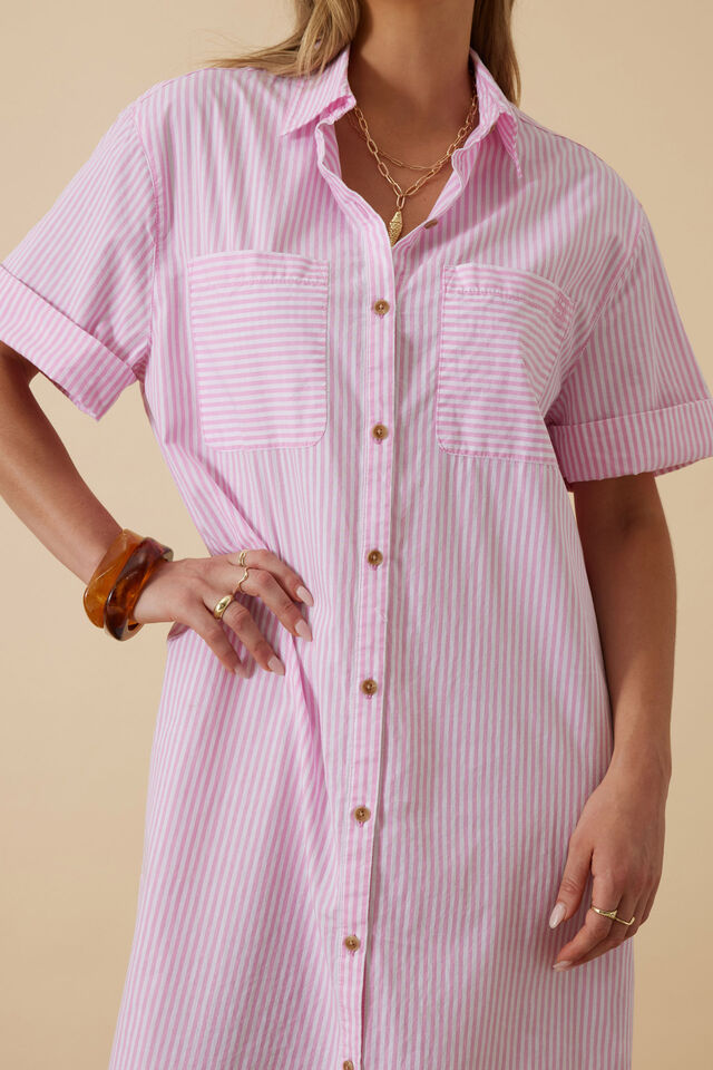 Hanna Midi Shirt Dress, HIBISCUS PINK STRIPE