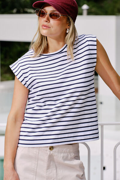 Extended Shoulder Tee, WHITE/FRENCH NAVY STRIPE
