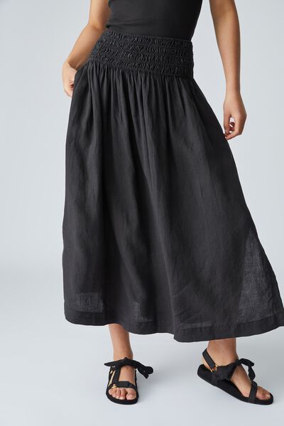 Linen Maxi Skirt, BLACK