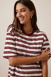 Lola Longline Step Hem Tee, BURGUNDY/MILK STRIPE - example image 4