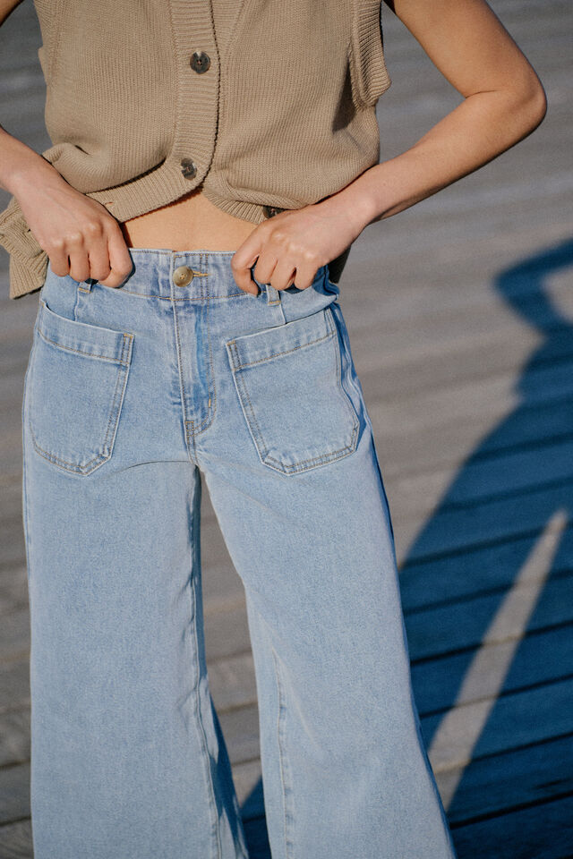 Wide Leg Front Pocket Jean, VINTAGE BLUE