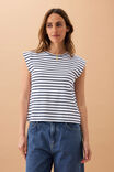 Extended Shoulder Tee, WHITE/FRENCH NAVY STRIPE - alternate image 1