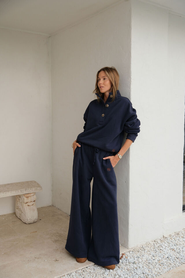 Ivy Wide Leg Trackpant, HERITAGE NAVY
