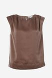 Satin Shoulder Pad Tank With Recycled Fibres, TAUPE - alternate image 2