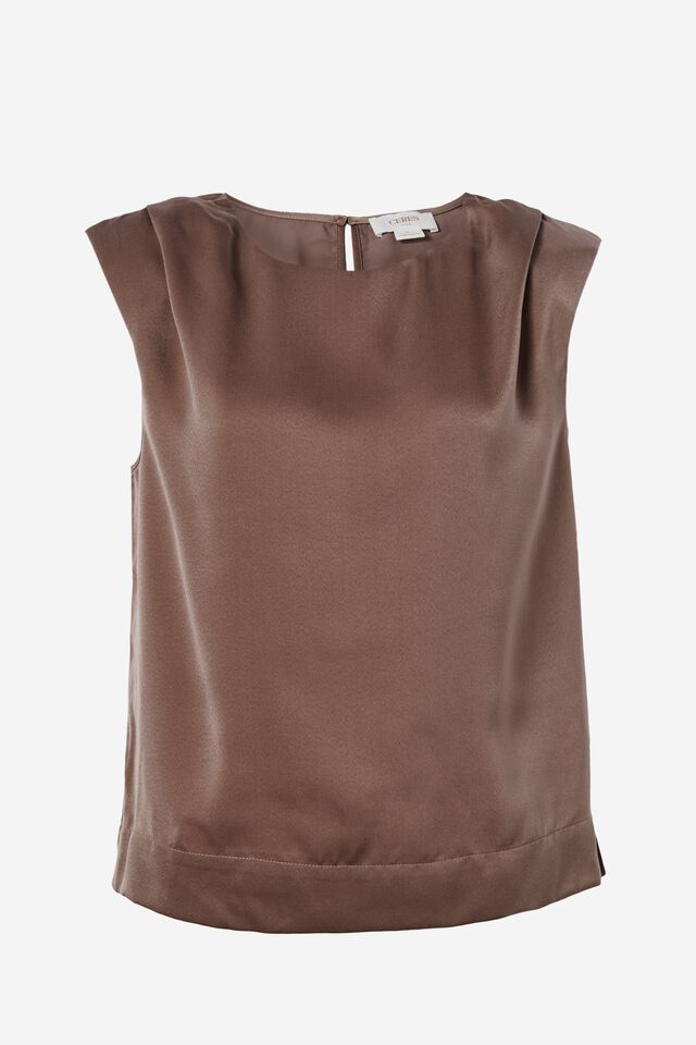 Satin Shoulder Pad Tank With Recycled Fibres, TAUPE