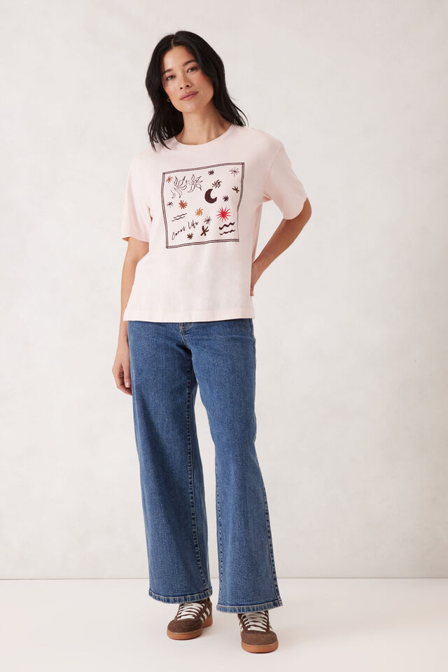 Stevie Slouchy Tee, SHELL PINK/BERRY SCARF PRINT
