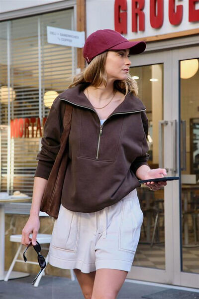 Isabella Half Zip Sweat, WINTER CHOC