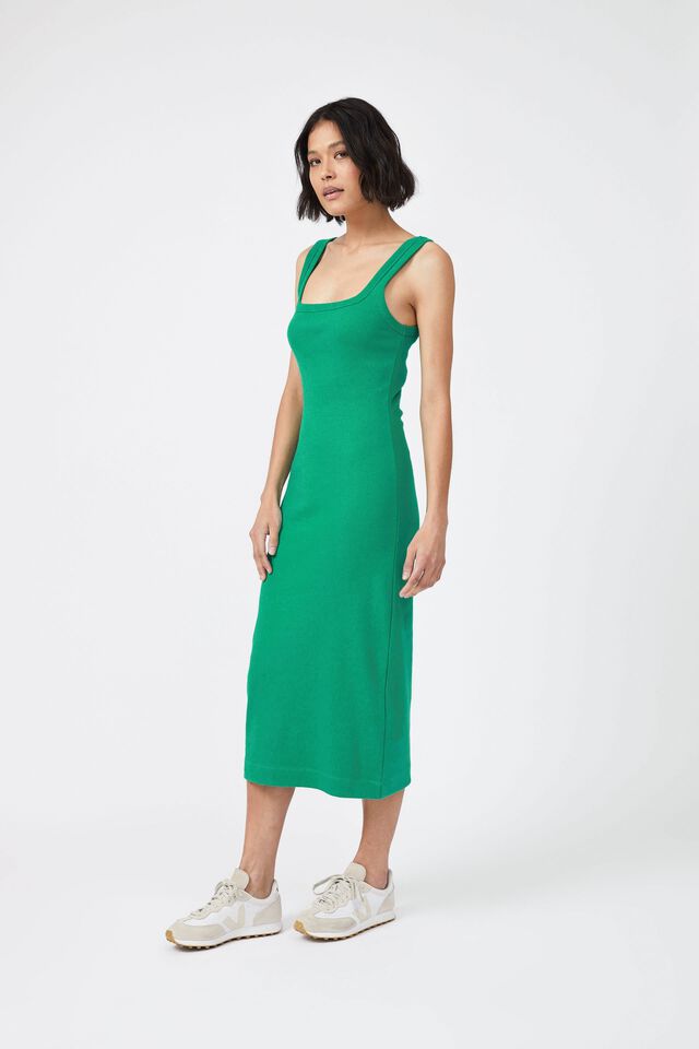 Organic Contour Rib Square Tank Dress, FRESH GREEN