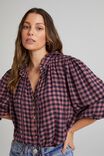 Check Ruffle Neck Tunic In Rescue, DUSTY PINK CHECK