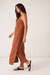 Button Through Midi Shift Dress, BURNT CARAMEL TEXTURED COTTON - alternate image 5