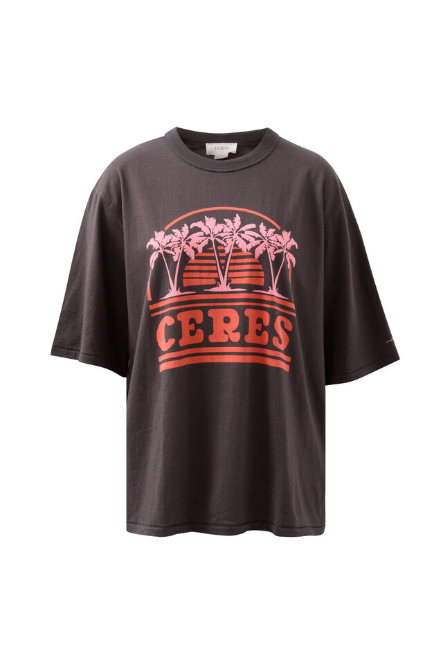 Liv Oversized Tee, PHANTOM/CERES SUNSET PALMS