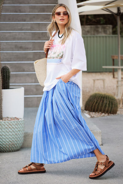 Florence Maxi Skirt, OXFORD BLUE WHITE STRIPE