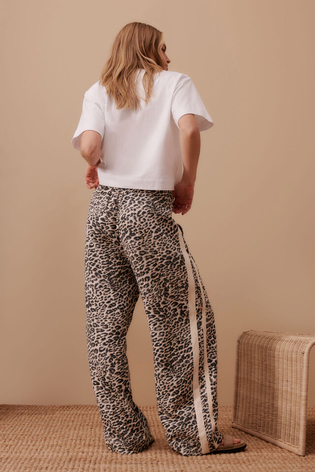Relaxed Drawstring Pant, LEOPARD LINEN BLEND