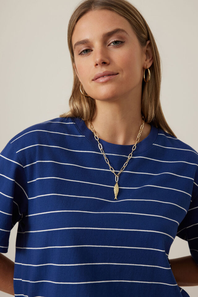Stevie Slouchy Tee, PRUSSIAN BLUE/MILK STRIPE