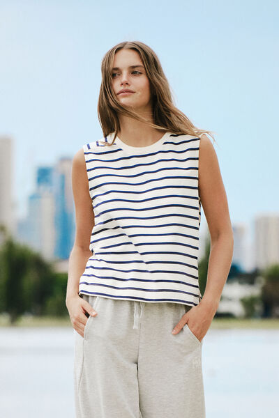 Sporty Terry Top, NEW NAVY STRIPE