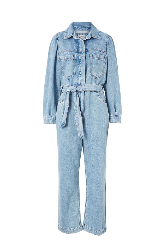 Puff Sleeve Jumpsuit, VINTAGE BLUE DENIM